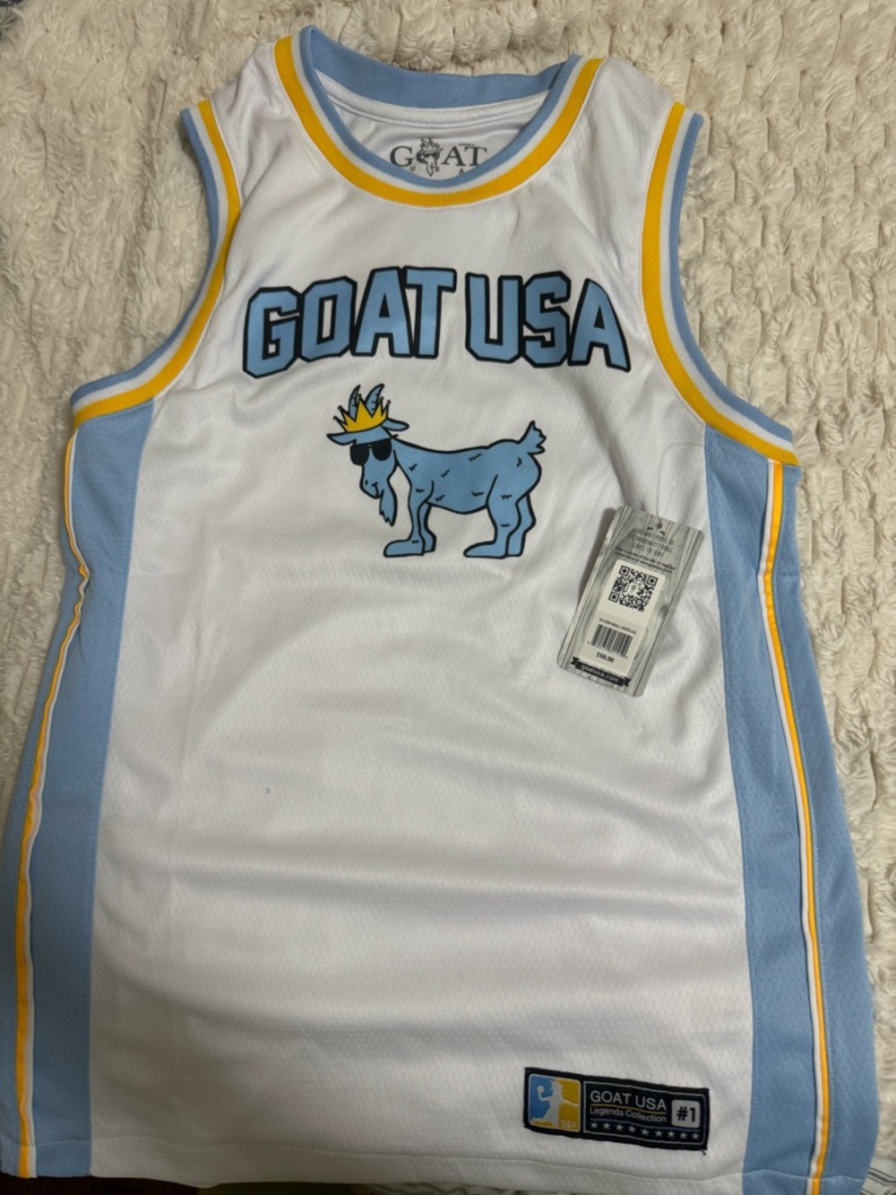 GOAT USA Kids' White & Light Blue Basketball Jersey